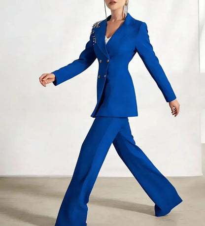Classic Blazer 2 Pieces Suits Plus Size Pearls Double Breasted Women Wedding Guest Mother Set Customized Party Office Outfit