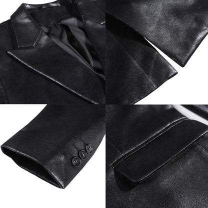 Brand Retro Leather Suit Jacket Men British Style Double Breasted Casual Business Blazers Wedding Groom Party Banquet Jackets