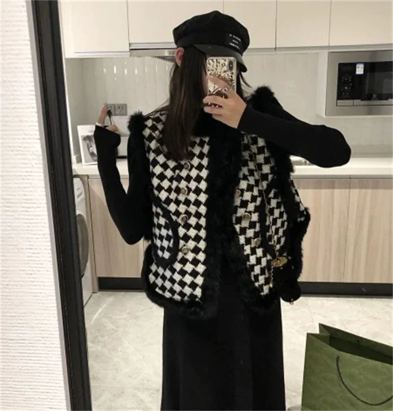 Korean Women Thousand Bird Grid Vest Coat Spring Autumn Ladies Fashion Waistcoat Jacket 2025 Female Loose Sleeveless Top Outwear