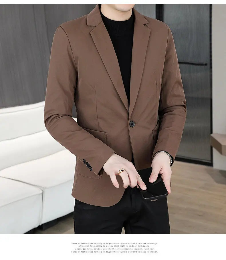 Blazer Men's Business Gentleman Wedding Fashion Best Man Solid Color Slim Fit Casual Mink Velvet with Cotton Thickened Blazer