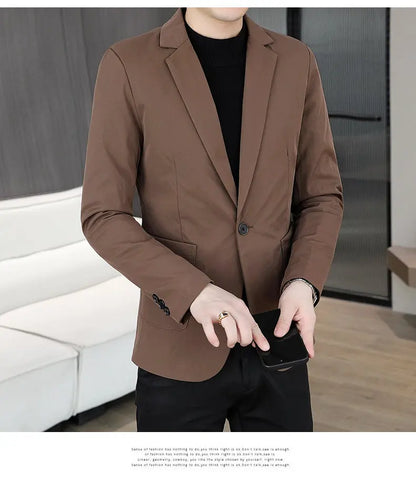 Blazer Men's Business Gentleman Wedding Fashion Best Man Solid Color Slim Fit Casual Mink Velvet with Cotton Thickened Blazer