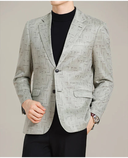 Autumn/Winter Korean Jacquard Casual Suit Jacket Men Slim Business Office Formal Suit Jackets Social Wedding Blazer Masculino