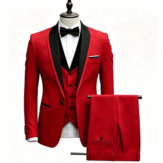 Costume 3 pièces ajusté à col châle et blocs de couleur pour homme | Tenue de cérémonie pour banquet | Mariage de qualité supérieure
