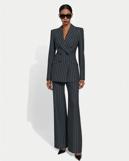 Black Stripe Double Breasted Women Blazer Sets Fashion Slim Pants Suits Custom Made Clothing