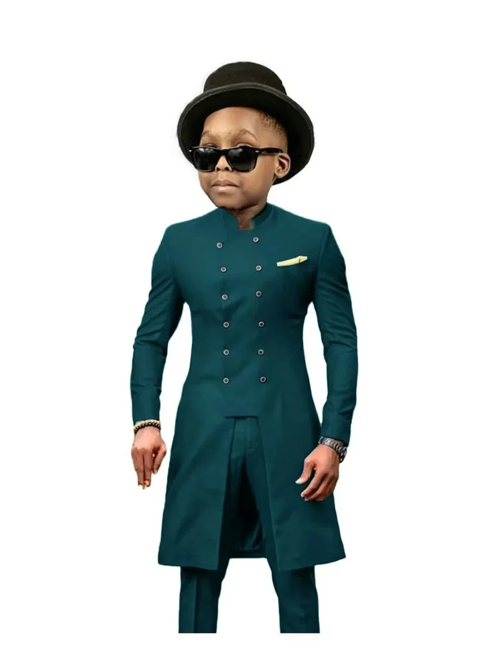 African Stand Collar Kids Long Suit Set 2 Pieces Wedding Guest Outfit Double Breasted Boys Formal Tuxedo Birthday Party Wear
