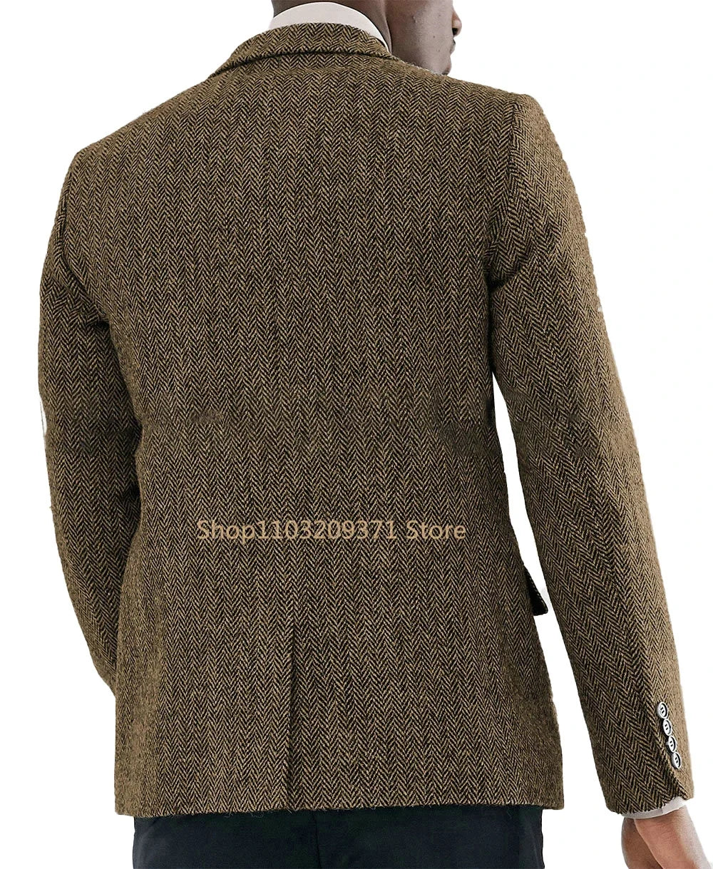 Men's Wool Tweed Blazer – Single Breasted Suit Jacket for Men | Herringbone | Formal & Wedding