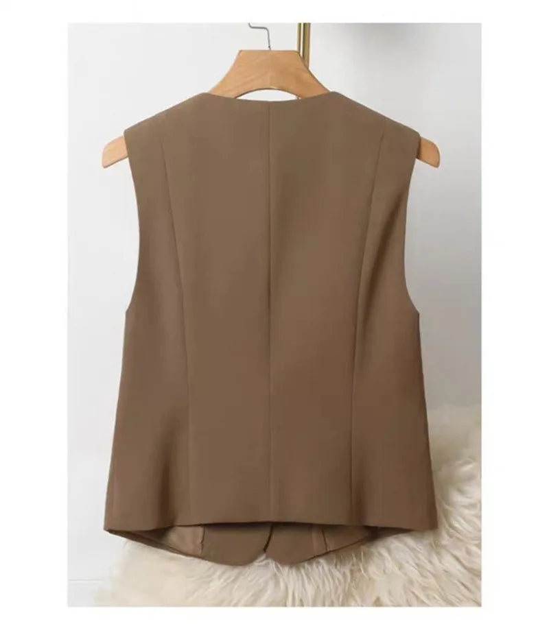 Women's Blazer Vest Coat 2026 Spring Autumn Sleeveless Ladies Vest Jacket Casual Tops Fashion Ladies Waistcoat Chaleco Mujer