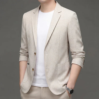Men's Premium Thin Blazer Spring Summer Solid Color Breathable Cotton Linen Blend Business Casual Jacket Minimalist Office Urban