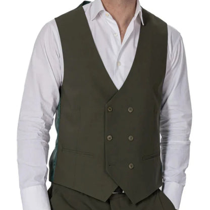 Men Formal Vest Double Breasted Solid Color Waistcoat for Wedding and Business
