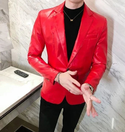 Thin Leather Man Suits and Blazers Simple Breasted Clothing Handsome Classic Menswear High Quality Coats Casual Jacket for Men