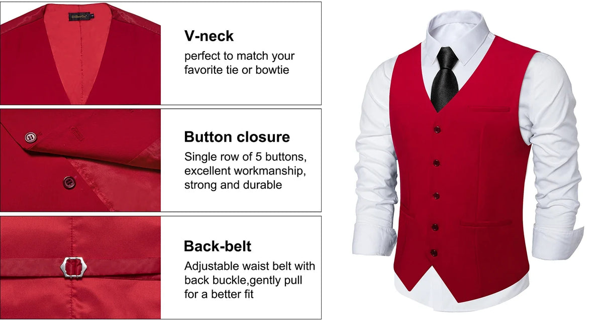 Men's Suit Vest – Solid Formal Waistcoat for Wedding, Party & Business Wear