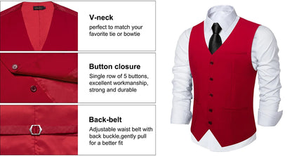 Men's Suit Vest – Solid Formal Waistcoat for Wedding, Party & Business Wear