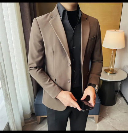 Removable Shirt Fake Two Suit Coats Men Spring Autumn Korean Slim Fit Business Casual Suit Coat Formal Social Party Prom Tuxedos