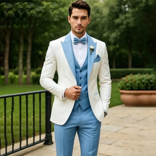 Costume de mariage 3 pièces formel pour homme – Smokings de marié avec revers en pointe, blazer coupe ajustée, gilet et pantalon – Costume d'affaires pour homme pour le bureau ou le bal