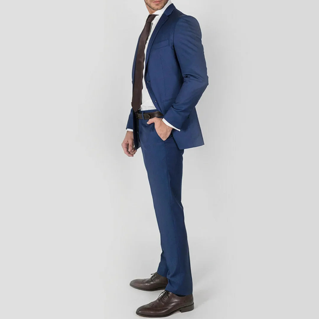 Men Suit Blue 2 Pieces Single Button Solid For Wedding Groom Banquet Prom Work Business Office Daily Jacket And Pants