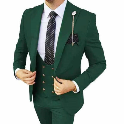 Slim Fit Peaked Lapel Mens Suits Green Business Wedding Tuxedo Fashion Groom Outfit Blazer with Vest And Pants for Prom Party