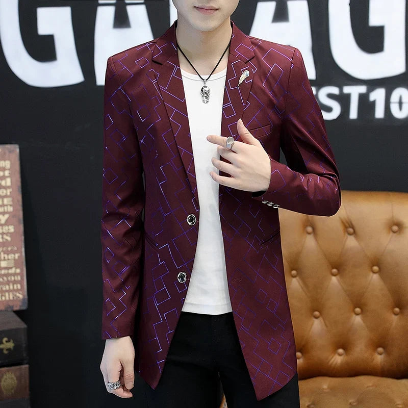 Blazer Fashionable Outdoor Travel Youthful Wedding Versatile Host Gentleman Slim-fit Casual Mid-length Stripes Men's Blazer