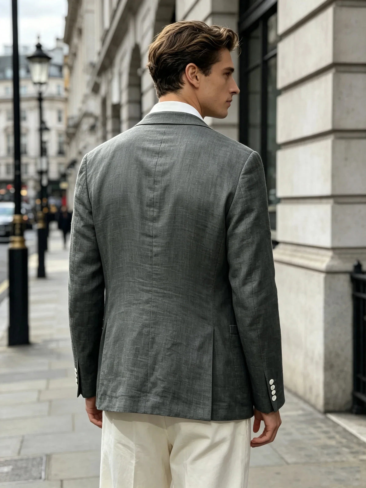 Summer Cotton Linen Blend Men Blazer Double Breasted Casual Suit Jacket Lightweight Soft Elegant Dress Coat For Prom Work Party