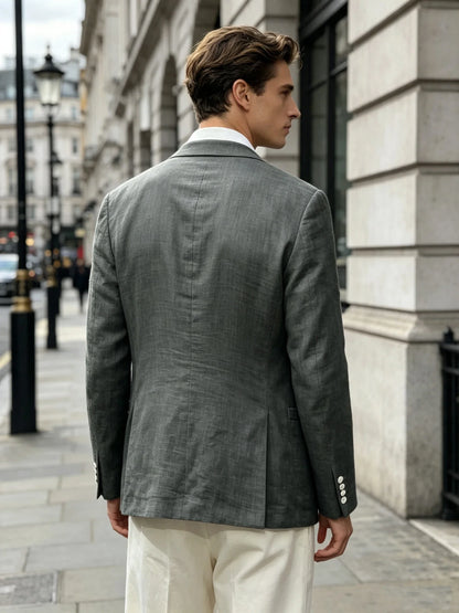 Summer Cotton Linen Blend Men Blazer Double Breasted Casual Suit Jacket Lightweight Soft Elegant Dress Coat For Prom Work Party