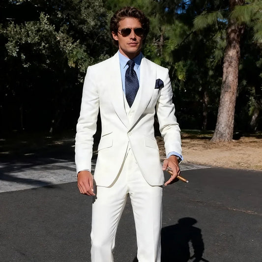 3PCS Men's Formal Tuxedo Set with Peaked Lapel Blazer Vest Pants - Fashion Business Suits for Wedding Party Groom