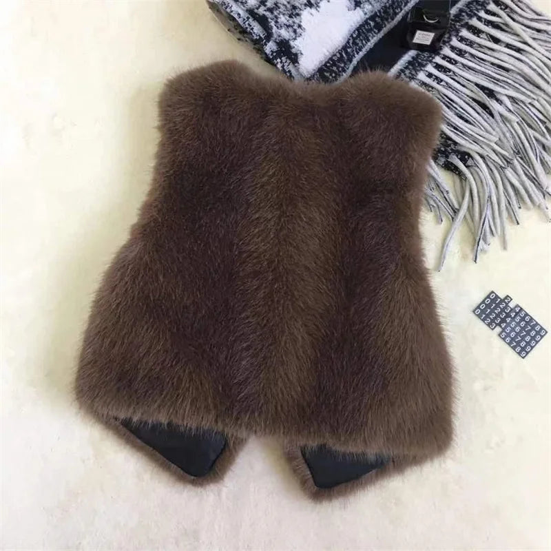 Women Fur Vest New Autumn Winter Female Waistcoat Korean Warm White Black Pink Faux Fur Jacket Fashion Tank Top Sleeveless Coats