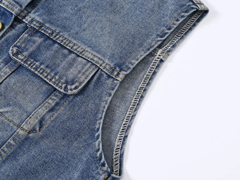 Women Denim Vest Coat Rough O Neck Vintage Short Sleeveless Jacket Female Cowboy Waistcoat Casual Tops Chaleco Mujer Outerwear