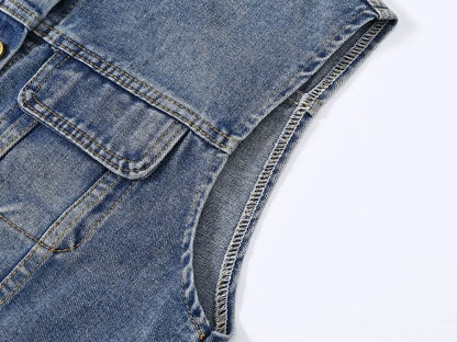 Women Denim Vest Coat Rough O Neck Vintage Short Sleeveless Jacket Female Cowboy Waistcoat Casual Tops Chaleco Mujer Outerwear