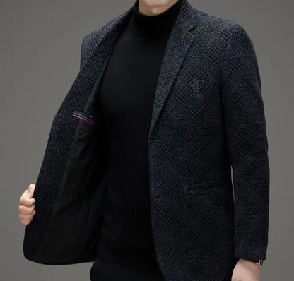 Men's Autumn Winter Thickened Business Casual Blazer Jacket Middle Aged Warm Outerwear