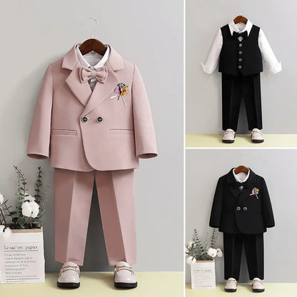 Children Formal Pink Wedding Dress Flower Boys Photography Suit Kids Stage Performance Outfit Baby Birthday Ceremony Costume
