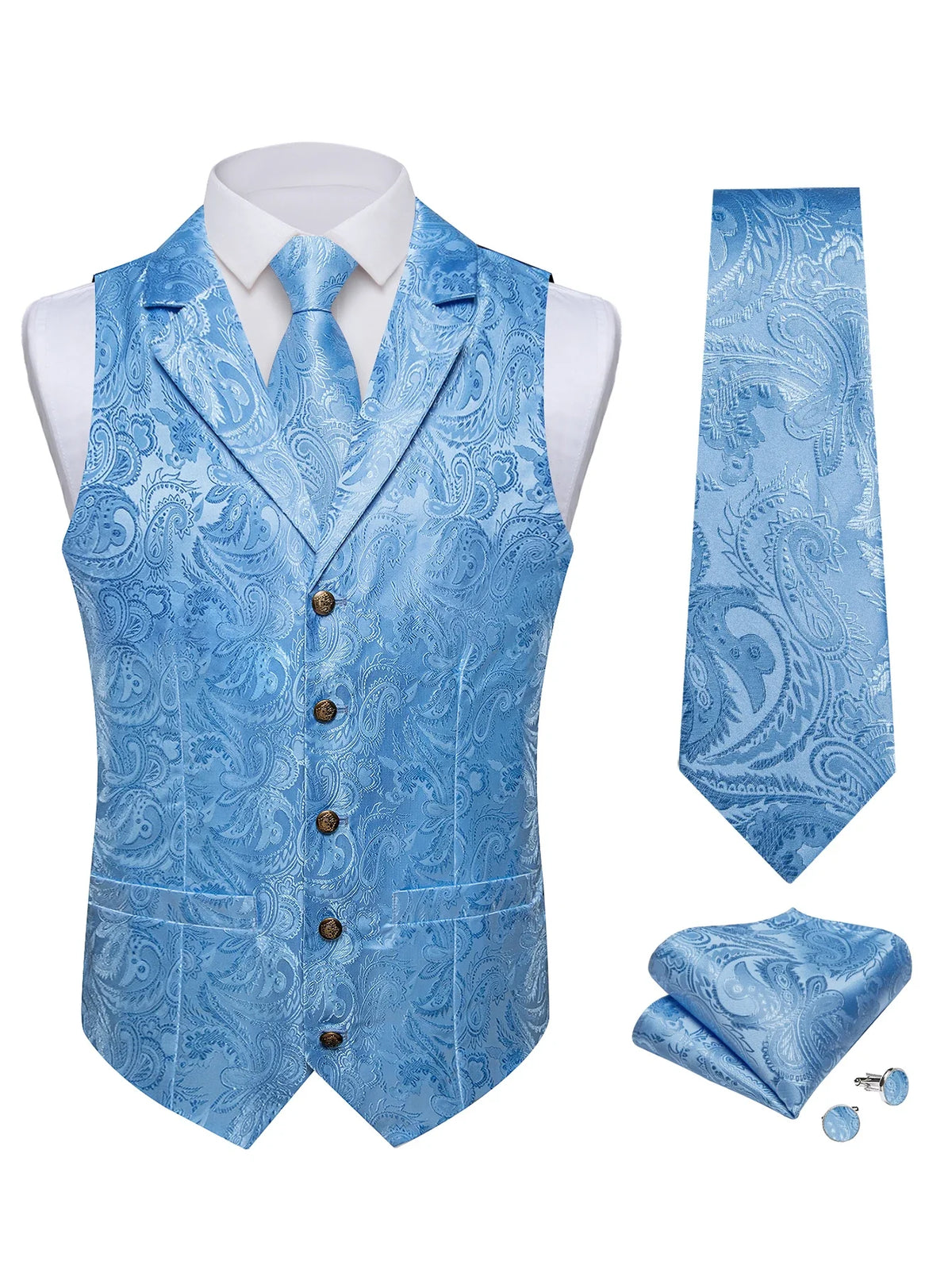 Men's Suit Vest & Tie Set – Paisley Jacquard Waistcoat for Weddings and Formal Occasions