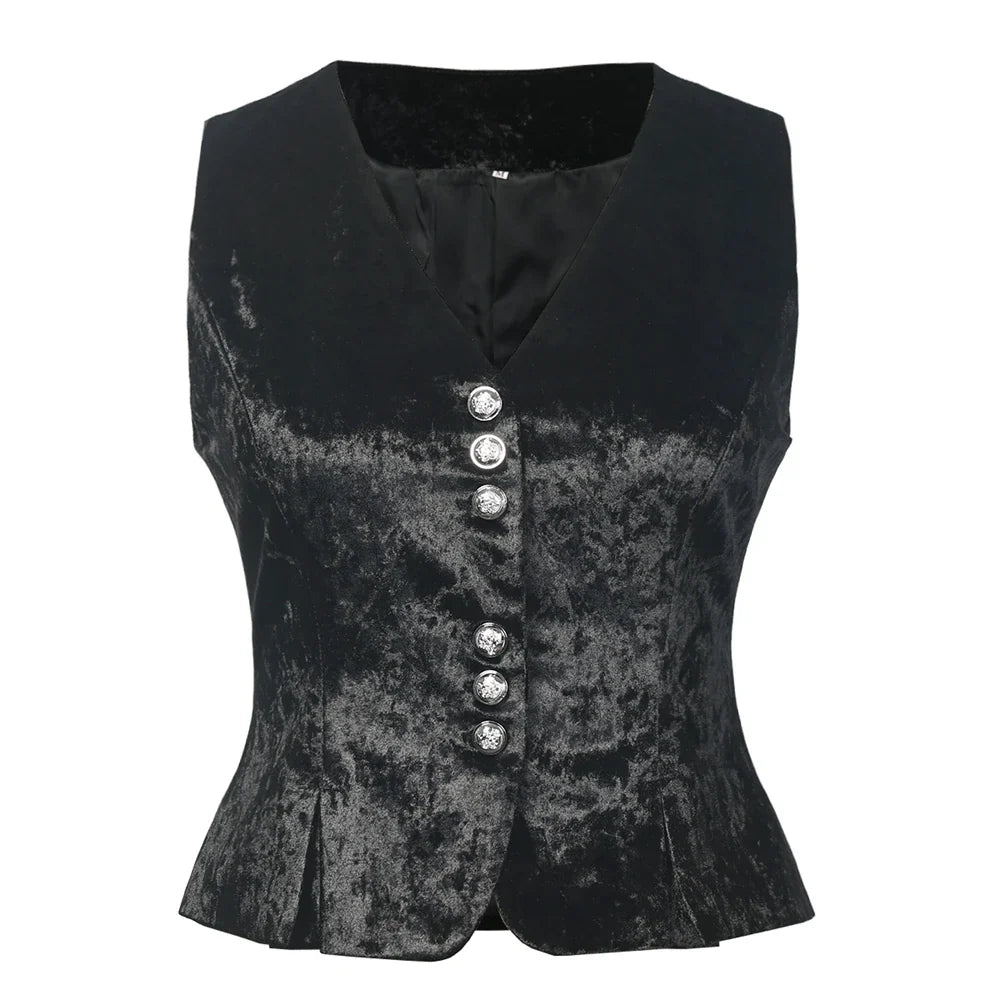 Vintage Velvet Vest for Women V-Neck Cropped Sleeveless Dressy Waistcoat Casual Tops