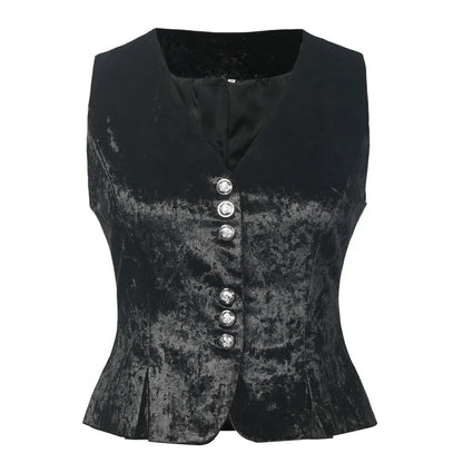 Vintage Velvet Vest for Women V-Neck Cropped Sleeveless Dressy Waistcoat Casual Tops