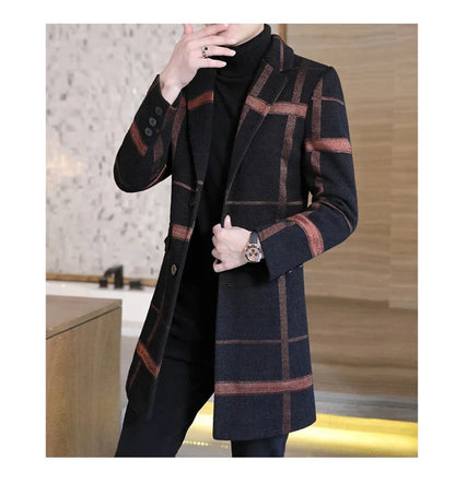 Korean Fashion Woolen Coat Men's Mid-Length Slim-Fit Trench Youth Business Casual 2023 Autumn Winter New Style
