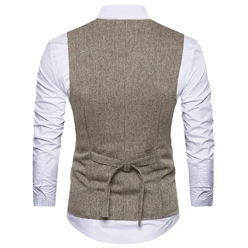 Men's Herringbone Vest Double Breasted Slim Fit Waistcoat for Weddings and Formal Occasions