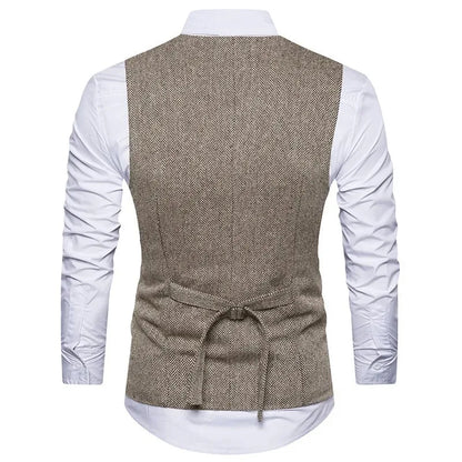 Men's Herringbone Vest Double Breasted Slim Fit Waistcoat for Weddings and Formal Occasions