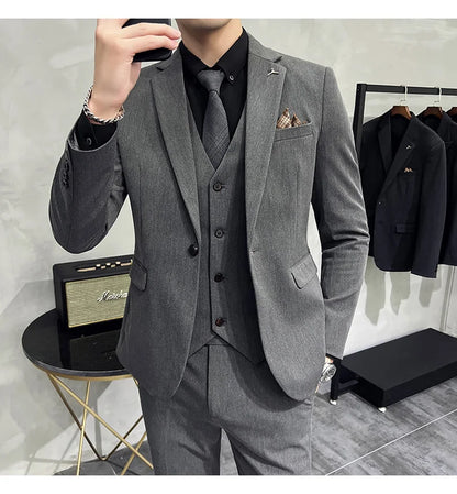2025 Men's Wedding Suit Vest Trousers Set Fashionable Handsome Solid Color Groom's Three-Piece Outfit Available in Sizes M-7XL