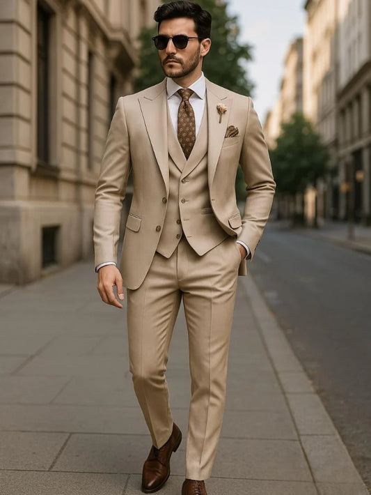 Handsome Chic Suit Set 3 Pieces For Men Business Trip,Two Button Peak Lapel Men's Suits Engagement Party Tuxedo Customized