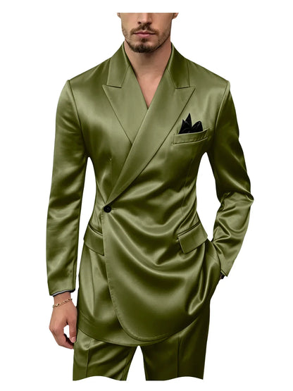 Men's Satin 2-Piece Slim Fit Suit for Wedding, Prom, and Formal Occasions