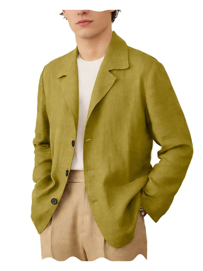Blazer Men Linen Cotton Single Breasted Classic Fit Lightweight Summer Sport Coat for Beach and Casual Wear