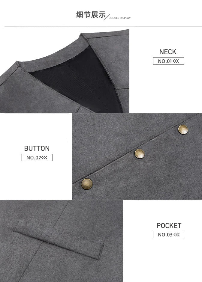 Men's Suit Vest Slim Fit V-Neck Metal Buttons Flannel Waistcoat for Business & Smart Casual Occasions