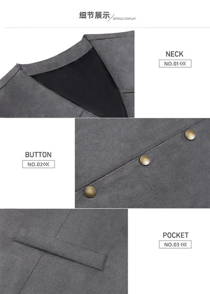 Men's Suit Vest Slim Fit V-Neck Metal Buttons Flannel Waistcoat for Business & Smart Casual Occasions