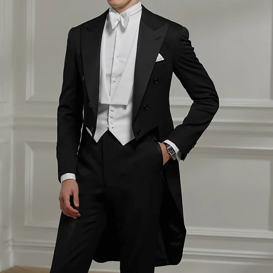 Men Suit 3 Pieces Black White Vest With Lapel Tuxedo Set For Wedding Birthday Party Prom Banquet Business Work Jacket Vest Pants
