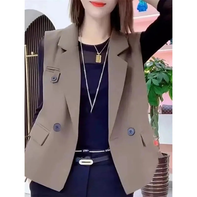 Korean Women With Lining Suit Vest Top Spring Autumn Female Cardigan Waistcoat Jacket Lady Casual Fashion Sleeveless Blazer Coat