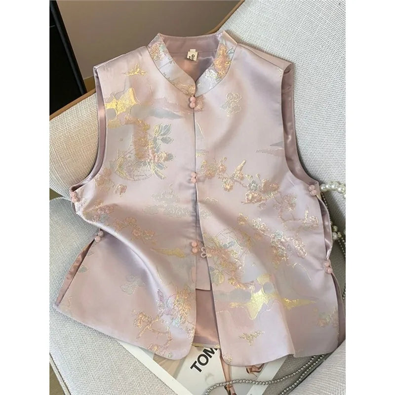 New Chinese Women's Waistcoat Vest Spring Autumn Retro Sleeveless Vest Jacket Coat Fashion Female Casual Tops Chaleco Mujer