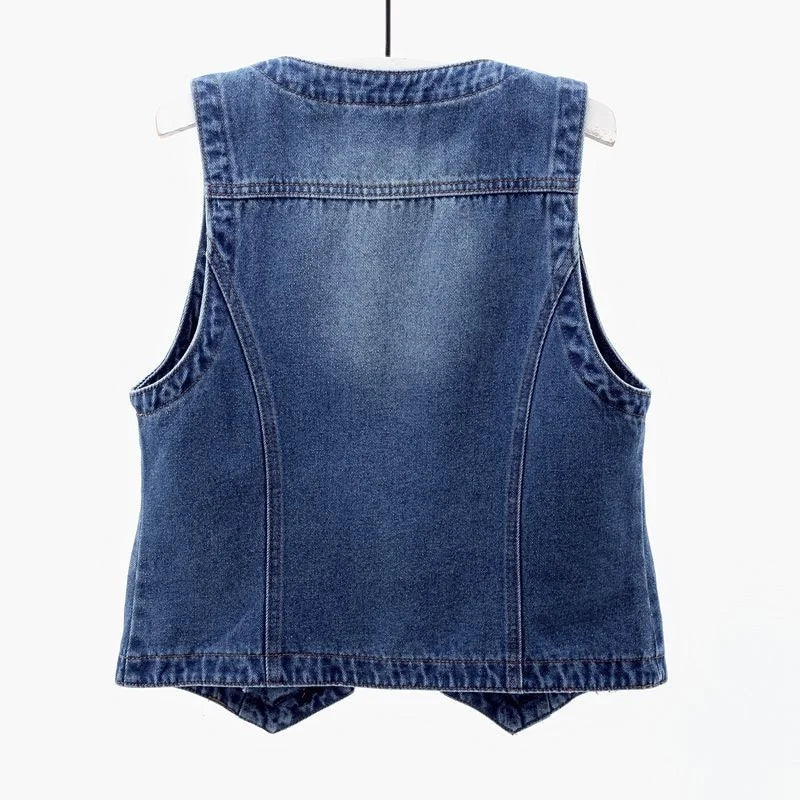 Fashion Denim Vest Female Streetwear V Neck Women Vest Summer Large Size Waistcoat Jeans Tops Sleevless Jacket Chaleco Mujer 6XL