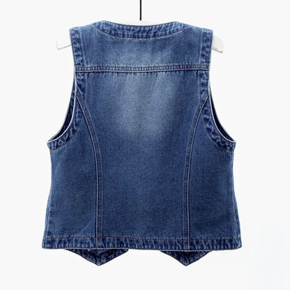Fashion Denim Vest Female Streetwear V Neck Women Vest Summer Large Size Waistcoat Jeans Tops Sleevless Jacket Chaleco Mujer 6XL