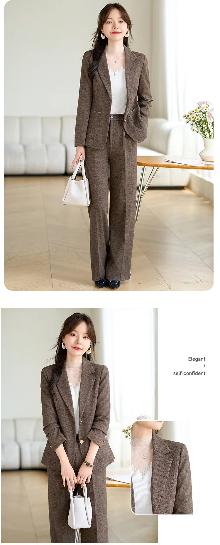 High Quality Fabric Velvet Autumn Winter Women Business Work Wear Suits Pantsuits Formal OL Styles Professional Trousers Set