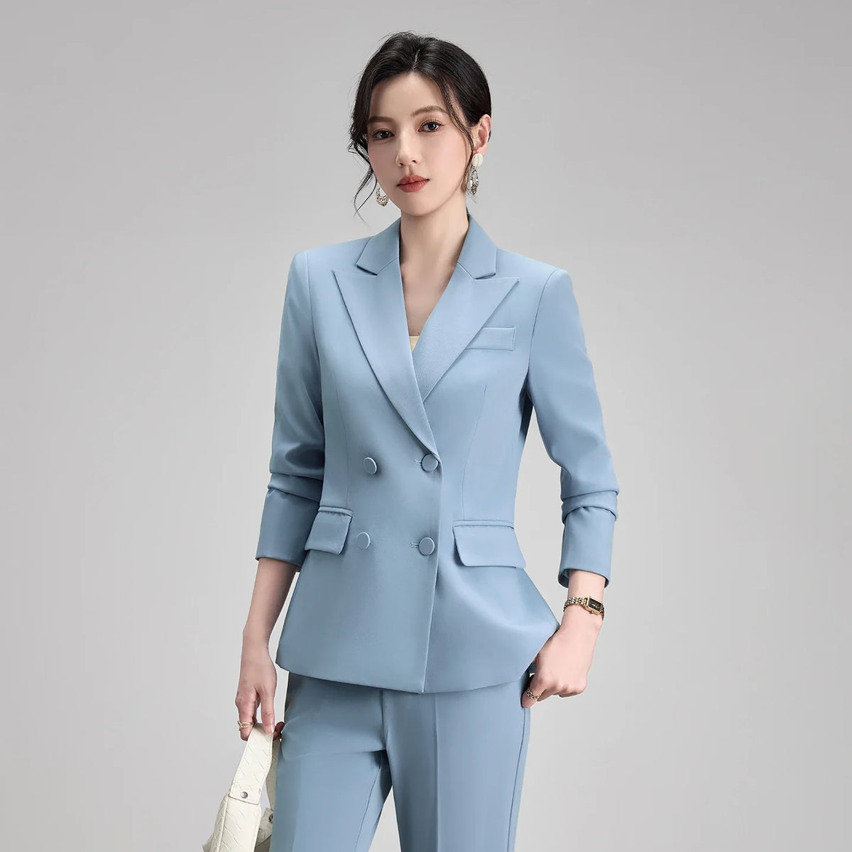Elegant Chic Business Formal Blazer Suit Pants 2 Piece Matching Sets Women 2026 Autumn Office Lady Outfit Blue Work Wear
