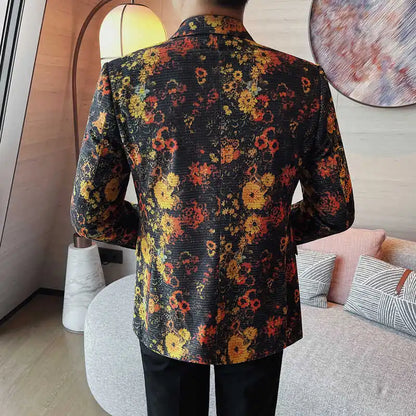 Luxury Art Jacquard Suit Jacket for Men Korean Version Business Casual Blazers Slim Fit Wedding Groom Social Dress Coats M-4XL