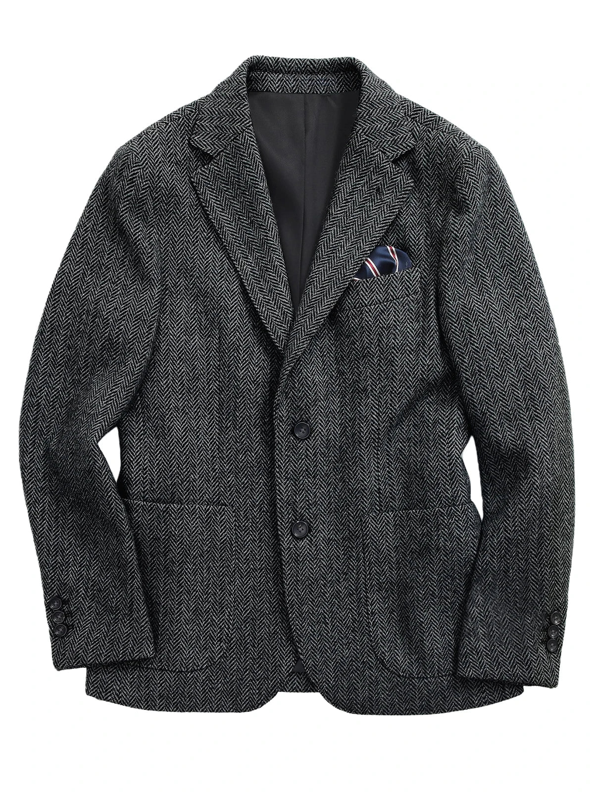 Navy Blue Herringbone Men's Suits Blazer Single Breasted Suit Jacket Formal Fashion Notch Lapel Coat for Wedding Business Casual